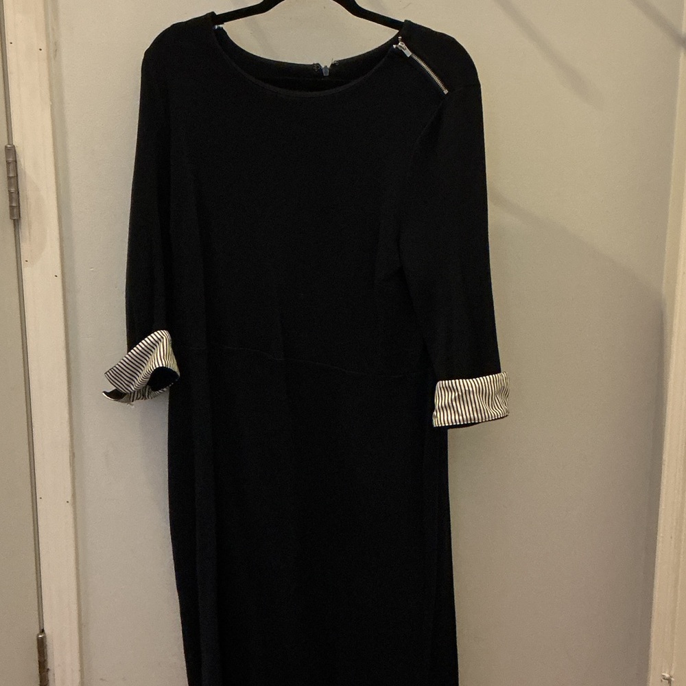 Talbots Navy Dress with Striped Cuffs